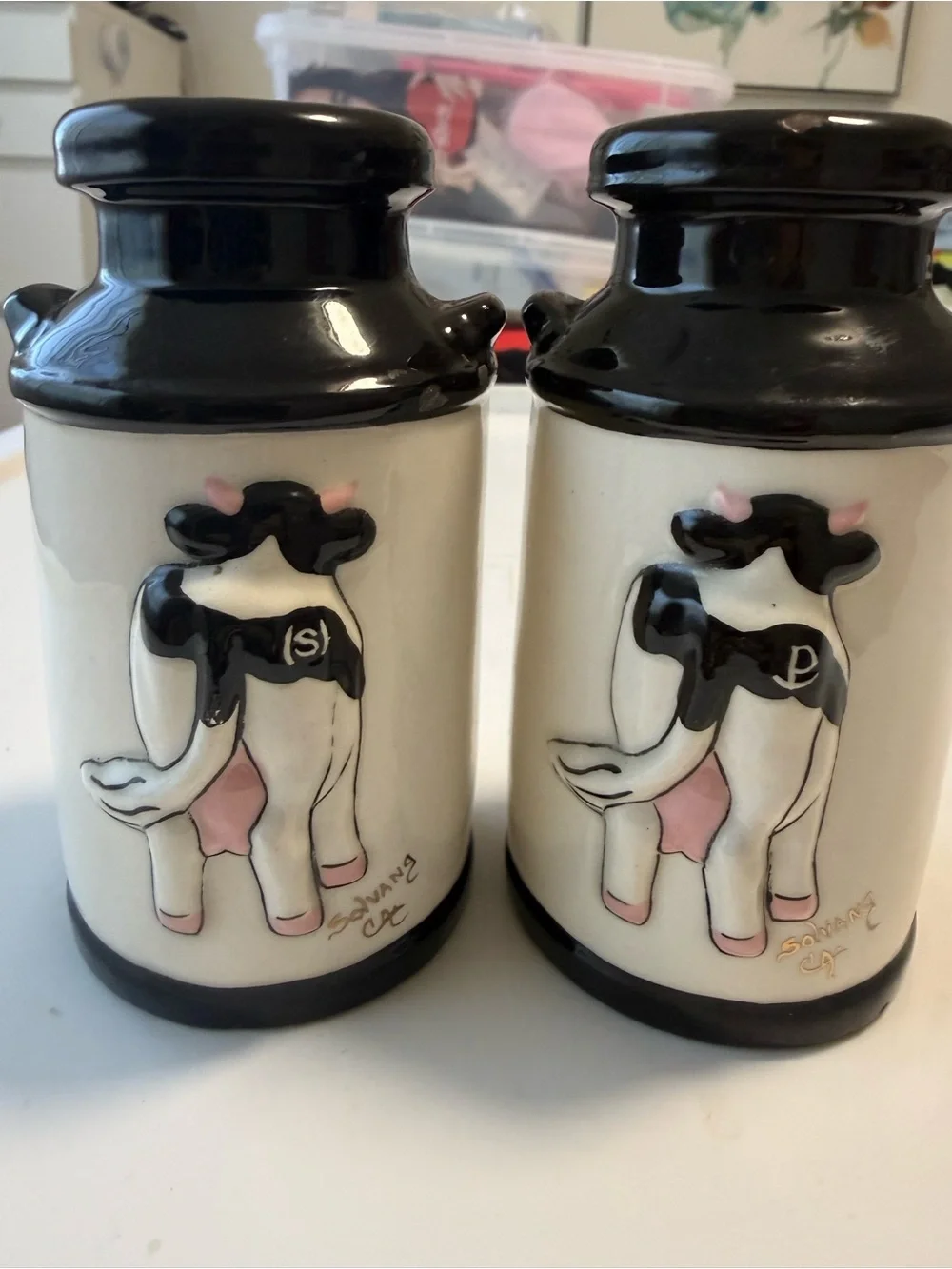 Vintage signed ETTY  solvang, CA Holstein cow salt & pepper shaker set